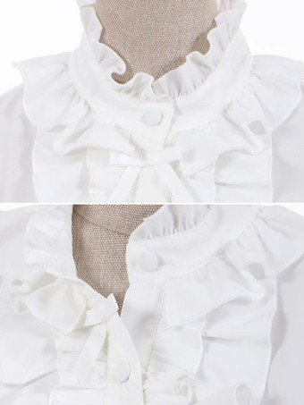 スイートロリータブラウス エクリュホワイトロリータトップス 長袖フリルロリータシャツ