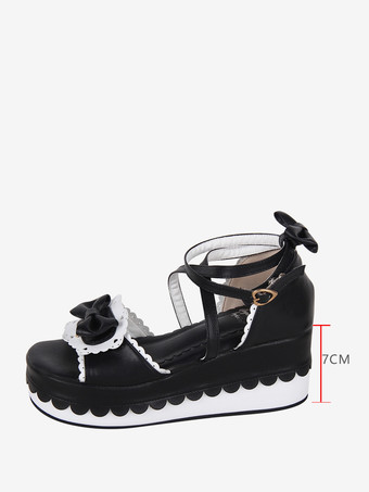 スイートロリータサンダル ブラック 蝶結び PUレザー 夏 かわいい シューズ