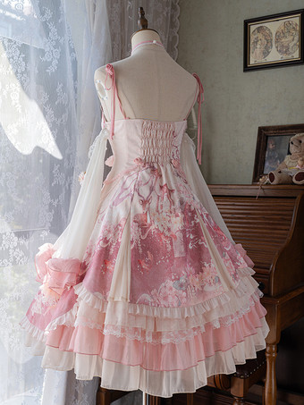 ロリータドレス スイートマゼンタ ノースリーブ レースドレス チェーン付き カワイイアジアンファッション