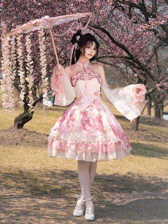 マゼンタ ロリータドレス スイートマゼンタ ノースリーブ レースドレス チェーン付き カワイイアジアンファッション