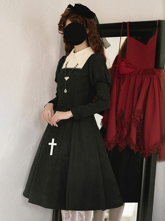 ハロウィン ゴシックロリータドレス ブラック カラーブロック フリル かわいいファッション