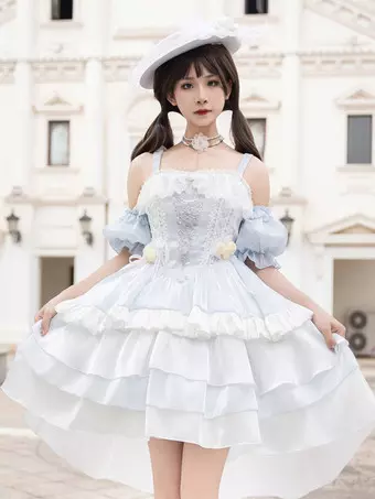 Hime Gothic Sweet Lolita Dress Light Sky Blue Sleeveless Bows Jumper Polyester Kawaii Fashion - Milanoo.com Hime Gothic Sweet Lolita Dress Light Sky Blue Sleeveless Bows Jumper Polyester Kawaii Fashion - Milanoo.com
