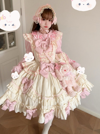 アプリコット姫スイートロリータドレス アプリコット ノースリーブ リボン ジャンパー ポリエステル かわいい ファッション
