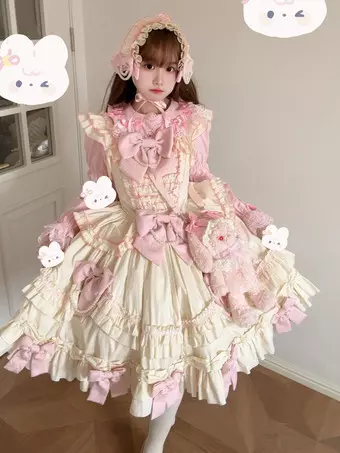 韓嬢】Love and Heart ロリィタドレス4点セット ピンク 甘ロリ