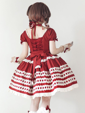 スイートロリータドレス ライトスカイブルー 半袖 フリル カジュアル デイリードレス ポリエステル かわいい ファッション