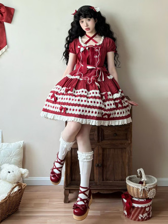 スイートロリータドレス ライトスカイブルー 半袖 フリル カジュアル デイリードレス ポリエステル かわいい ファッション