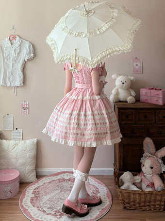 スイートロリータドレス ライトスカイブルー 半袖 フリル カジュアル デイリードレス ポリエステル かわいい ファッション