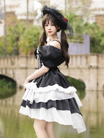 姫ゴシック スイートロリータドレス ライトスカイブルー ノースリーブ リボン ジャンパー ポリエステル かわいい ファッション