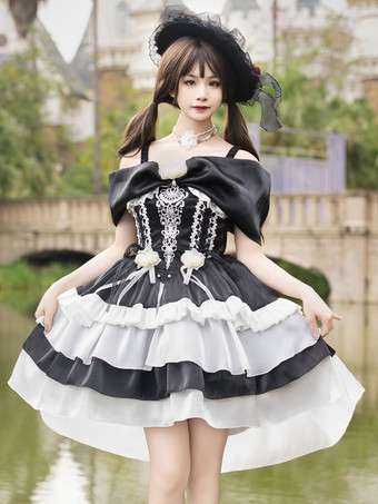 姫ゴシック スイートロリータドレス ライトスカイブルー ノースリーブ リボン ジャンパー ポリエステル かわいい ファッション