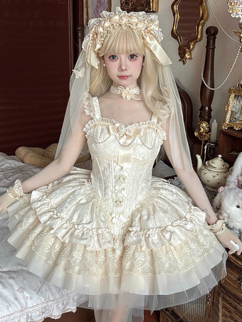 アイボリー 姫系 スイートロリータワンピース ライトグリーン 半袖 花柄 ティーパーティードレス トレーン付き ポリエステル かわいい ファッション