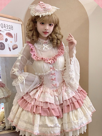 Abito Lolita dolce Hime in poliestere senza maniche con fiocchi dolce maglione abito Lolita verde