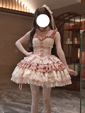 姫系 スイートロリータワンピース グリーン ノースリーブ リボン ジャンパー ポリエステル かわいい ファッション