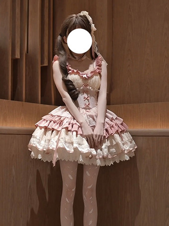 姫系 スイートロリータワンピース グリーン ノースリーブ リボン ジャンパー ポリエステル かわいい ファッション