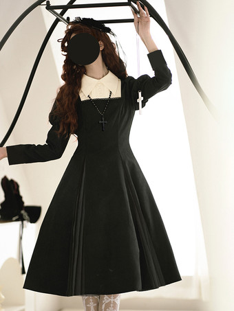 ハロウィン ゴシックロリータドレス ブラック カラーブロック フリル かわいいファッション