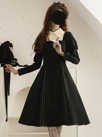 ハロウィン ゴシックロリータドレス ブラック カラーブロック フリル かわいいファッション