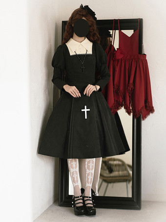 ハロウィン ゴシックロリータドレス ブラック カラーブロック フリル かわいいファッション