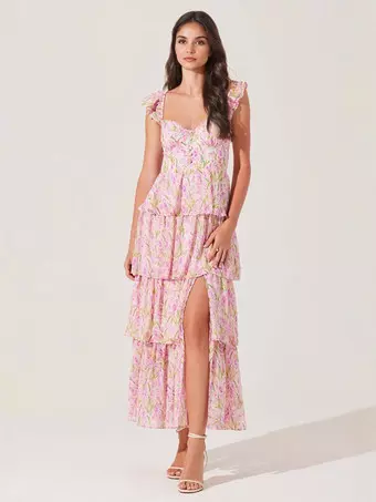 asymmetric wedding guest dress Berylove Women Asymmetrical Wedding Guest Dress Navy V-Neck Bell Sleeve Floral Print High-Low Hemline Dress, Navy / S main image 0