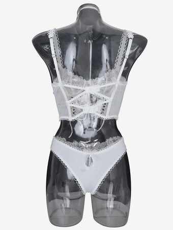 ブライダルレース花柄ランジェリーセクシーホワイト2ピース大人用ブラショーツセット