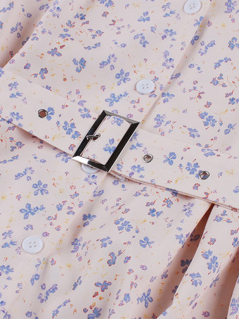 2025年夏にぴったりの、ウエストベルト付きヴィンテージフローラルプリントシャツドレス