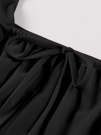 2025年夏にぴったりのヴィンテージ スクエアネック ミディドレス（ブラック）