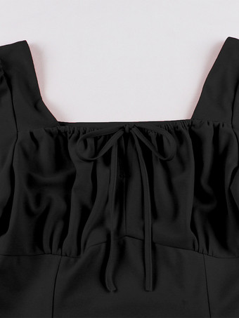 2025年夏にぴったりのヴィンテージ スクエアネック ミディドレス（ブラック）