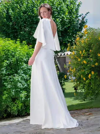 knee length dresses for ladies LaDivine BD104W Ravishing Cowl A-Line Satin Wedding Gown – The Dress Outlet