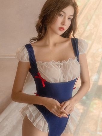 ブルー 女性メイドコスチューム ジャンプスーツ 召使いガールコスチューム