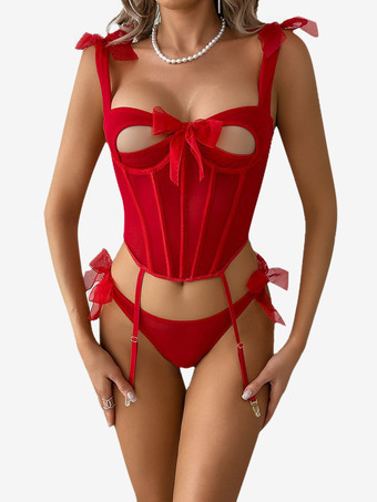 レッド カットアウトランジェリー セクシー ブラック 2ピース ブラ＆パンティセット