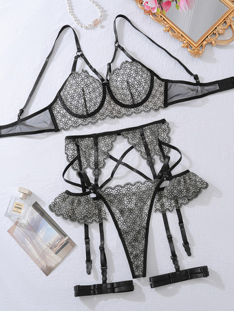 セクシーランジェリー 4点セット ブラック 大人用 ブラ＆パンティセット