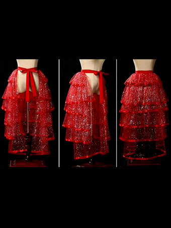 ワインレッド ゴシックロリータスイープ取り外し可能なトレーンテールメッシュアクセサリーブラックスパンコールその他ティアードトレーン