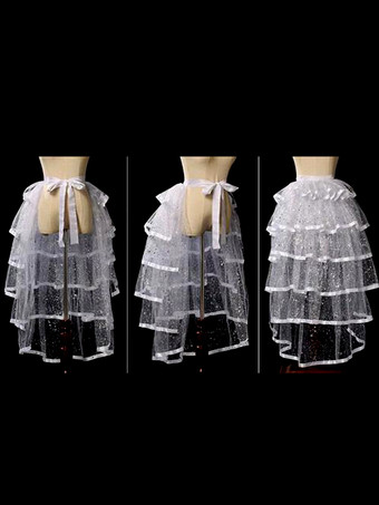 ホワイト ゴシックロリータスイープ取り外し可能なトレーンテールメッシュアクセサリーブラックスパンコールその他ティアードトレーン