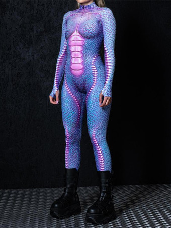 ブルー パターニング全身タイツ ハロウィン 女性用セクシーボディスーツ 蝶柄 ハロウィン 大人用 ハイウエスト スポーツ ジャンプスーツ コスプレ衣装