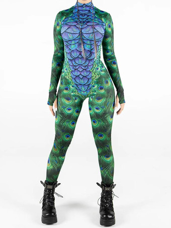 グリーン パターニング全身タイツ ハロウィン 女性用セクシーボディスーツ 蝶柄 ハロウィン 大人用 ハイウエスト スポーツ ジャンプスーツ コスプレ衣装