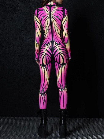 パターニング全身タイツ ハロウィン 女性用セクシーボディスーツ カラーエレメント ハロウィン 大人用 ハイウエスト スポーツ ジャンプスーツ コスプレ衣装