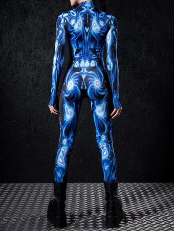 パターニング全身タイツ ハロウィン 女性用セクシーボディスーツ カラーエレメント ハロウィン 大人用 ハイウエスト スポーツ ジャンプスーツ コスプレ衣装