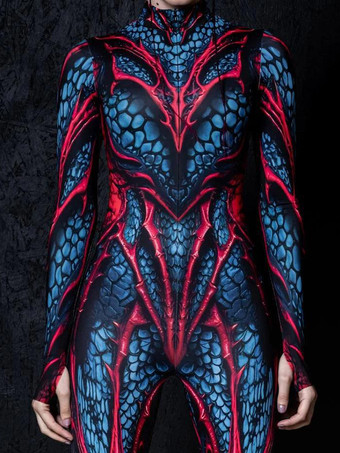 パターニング全身タイツ ハロウィン 女性用セクシーボディスーツ カラーエレメント ハロウィン 大人用 ハイウエスト スポーツ ジャンプスーツ コスプレ衣装