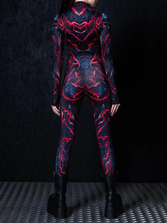 パターニング全身タイツ ハロウィン 女性用セクシーボディスーツ カラーエレメント ハロウィン 大人用 ハイウエスト スポーツ ジャンプスーツ コスプレ衣装