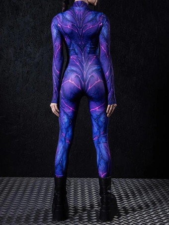 パターニング全身タイツ ハロウィン 女性用セクシーボディスーツ カラーエレメント ハロウィン 大人用 ハイウエスト スポーツ ジャンプスーツ コスプレ衣装