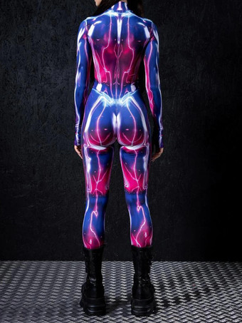 パターニング全身タイツ ハロウィン 女性用セクシーボディスーツ カラーエレメント ハロウィン 大人用 ハイウエスト スポーツ ジャンプスーツ コスプレ衣装