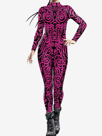 ブラック パターニング全身タイツ ハロウィン 女性用ジャンプスーツ、ボディスーツ、パンク、ヒョンカラー、全身タイツ、キャットスーツ