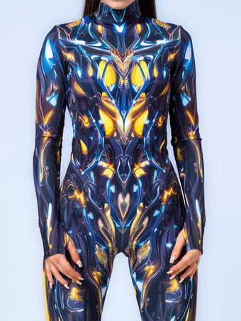 パターニング全身タイツ ハロウィン 女性用ジャンプスーツ、ボディスーツ、パンク、ヒョンカラー、全身タイツ、キャットスーツ