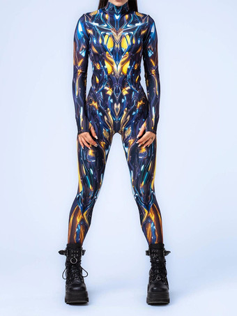 イエローパターニング全身タイツ ハロウィン 女性用ジャンプスーツ、ボディスーツ、パンク、ヒョンカラー、全身タイツ、キャットスーツ