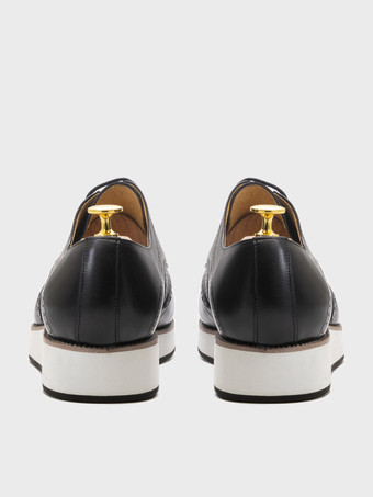 メンズドレスシューズ 編み込みレザーダービーシューズ ポインテッドトゥ ローカット ブローグシューズ