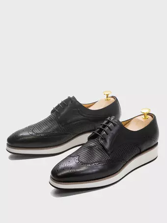Men's Dress Shoes Woven Leather Derby Shoes Pointed Toe Low-Top Brogue  Footwear