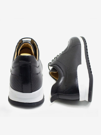 メンズスニーカー 快適なレザーポインテッドトゥ 滑り止めレースアップランニングシューズ