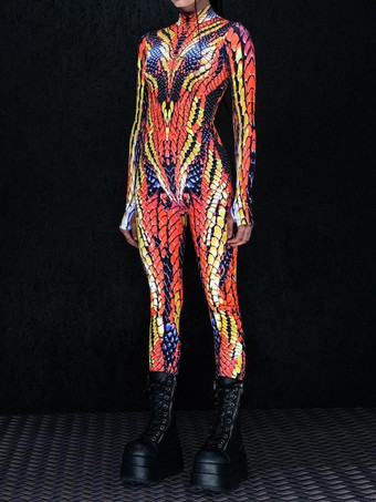 パターニング全身タイツ ハロウィン 女性用ジャンプスーツ、ボディスーツ、パンク、ヒョンカラー、全身タイツ、キャットスーツ