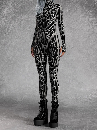 グレイパターニング全身タイツ ハロウィン 女性用ジャンプスーツ、ボディスーツ、パンク、ヒョンカラー、全身タイツ、キャットスーツ