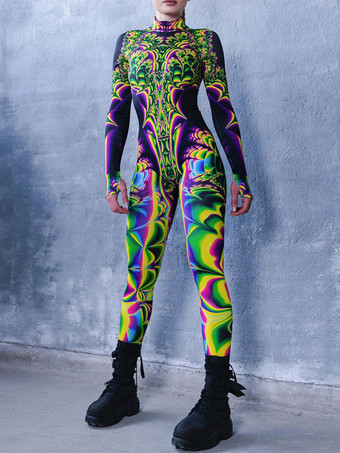 イエローパターニング全身タイツ ハロウィン 女性用セクシーボディスーツ 蝶柄 ハロウィン 大人用 ハイウエスト スポーツ ジャンプスーツ コスプレ衣装