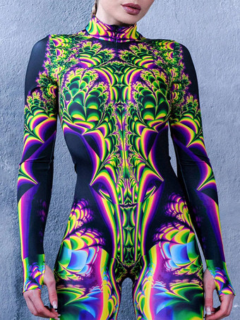 パターニング全身タイツ ハロウィン 女性用セクシーボディスーツ 蝶柄 ハロウィン 大人用 ハイウエスト スポーツ ジャンプスーツ コスプレ衣装