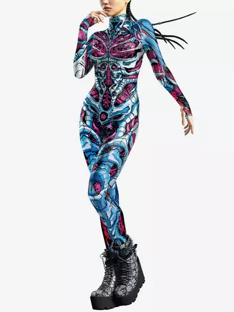 Patterned Zentai Suits Woman Jumpsuit Color Element Blue Muscle Bodysuit  Adults High-waisted Cosplay Costumes Sexy Suit